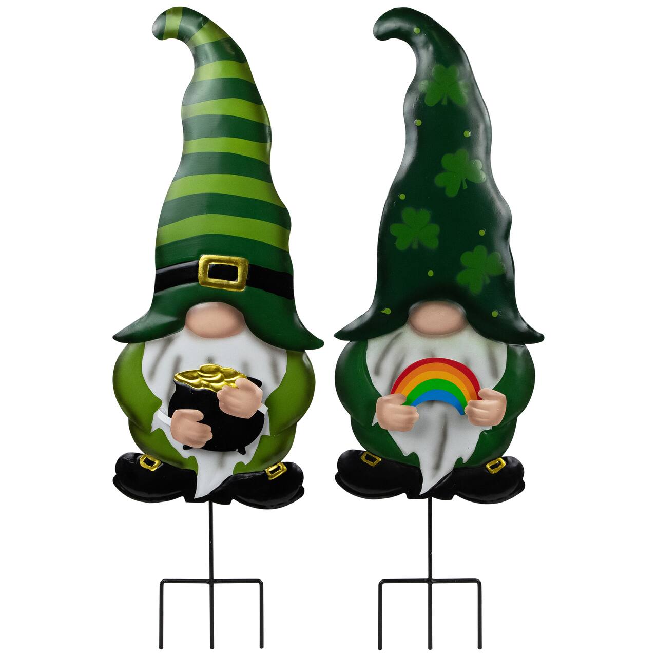 27.5" Pot of Gold & Rainbow St Patrick's Day Gnomes Outdoor Garden Stakes Set